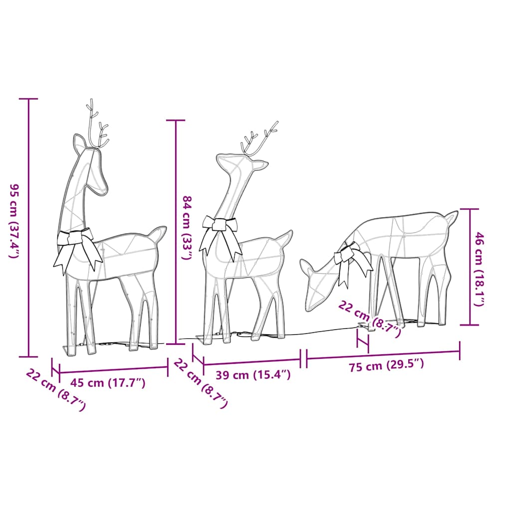 Christmas Decoration Reindeer 3 pcs 90 LEDs Warm White